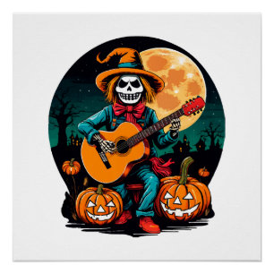 Poster épouvantail joue de la guitare et célèbre Hallowee