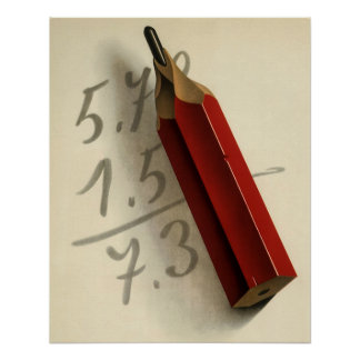 Poster Équation mathématique avec crayon rouge, Vintage