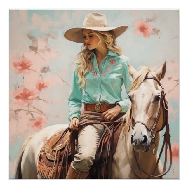 Poster Equestre enchantée : Cowgirl Wall Art (Devant)