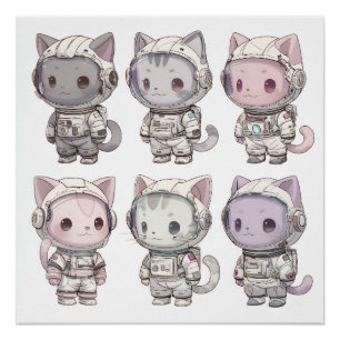 Poster Équipage de chat astronaute mignon – Chats de l'es