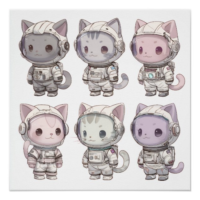 Poster Équipage de chat astronaute mignon – Chats de l'es (Devant)