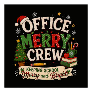 Poster Équipe de bureau de Noël joyeuse tenant l'école