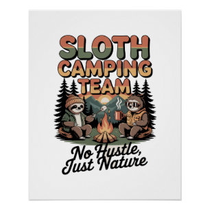 Poster Équipe de camping de paresseux avec la nature