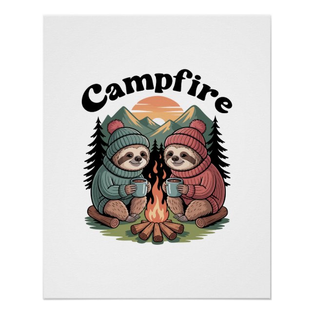 Poster Équipe de camping de paresseux Feu de camp officie (Devant)