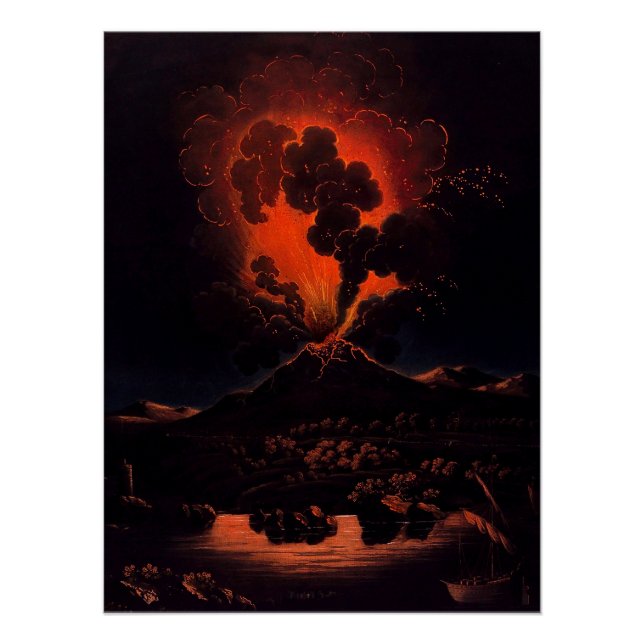 Poster Eruption of Mount Etna at night (F Weber) (Devant)
