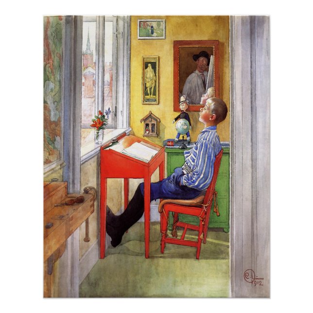 Poster Esbjorn Faire ses devoirs par Carl Larsson (Devant)