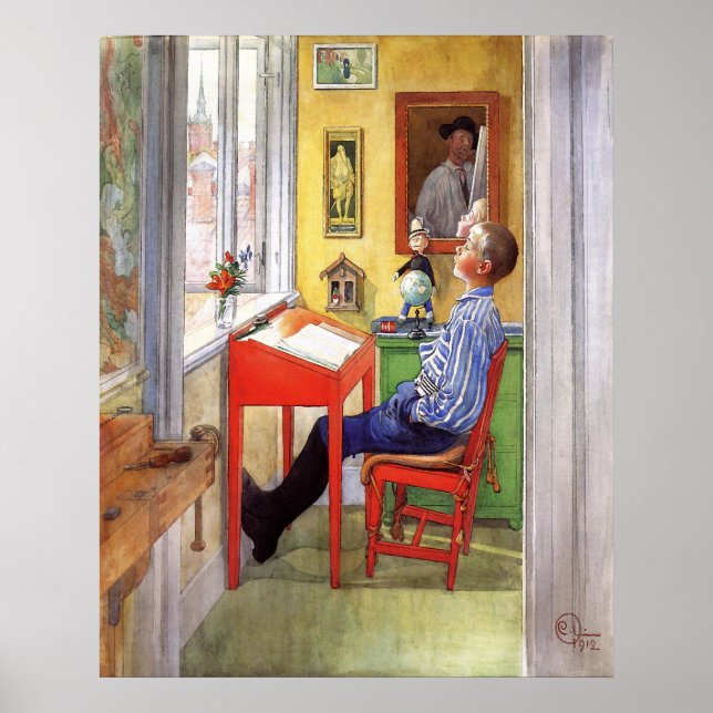 Poster Esbjorn Faire ses devoirs par Carl Larsson (Devant)