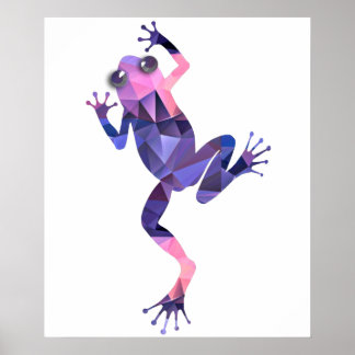 Poster Escalade en mosaïque de polygone Grenouille rose e