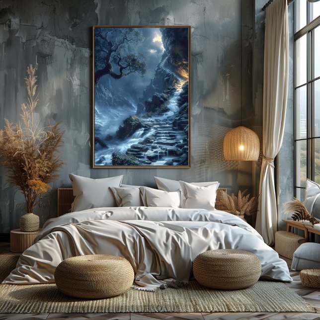 Poster Escaleras Místicas en Cascada: Paisaje Surrealista (Créateur téléchargé)