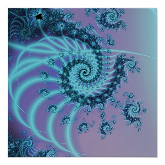 Poster Escalier Spiral | Art fractal bleu et rose (Devant)