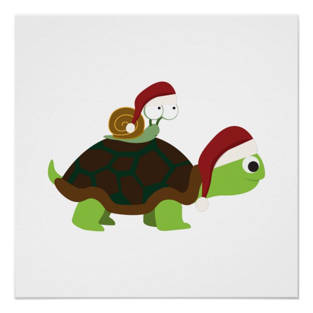 Poster Escargot de Noël sur une tortue (Devant)