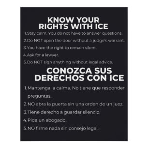 Poster Espagnol et Anglais Connaissez Vos Droits ICE