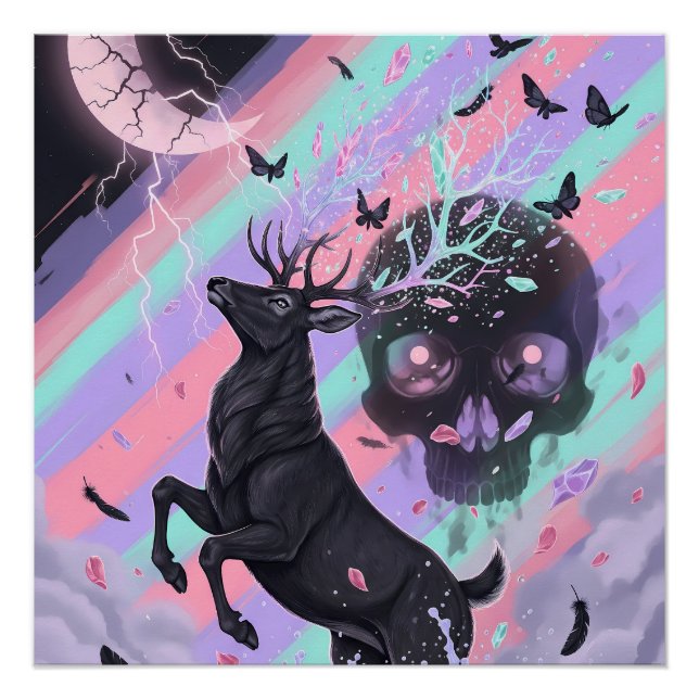 Poster Esprit de cerf mystique goth pastel (Devant)