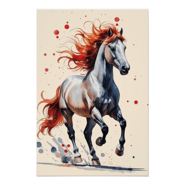 Poster Esprit Fougueux - Art Aquarelle de Cheval Majestue (Devant)