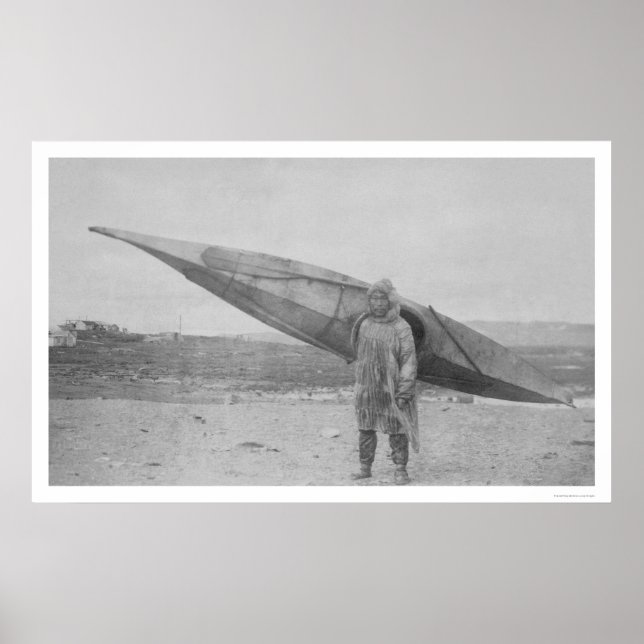 Poster Esquimau portant Kayak 1909 (Devant)