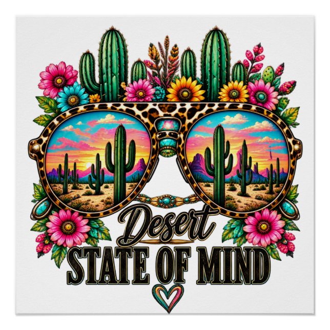 Poster État d'esprit du désert boho Cactus Coucher de sol (Devant)