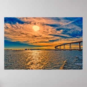 Poster États-Unis, CA, pont de la baie de San Diego-Coron