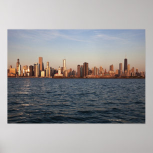 Poster États-Unis, Illinois, Chicago, City skyline au-des