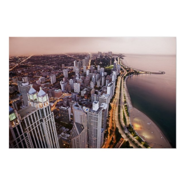 Poster États-Unis, Illinois, Chicago, Vue aérienne du lac (Devant)