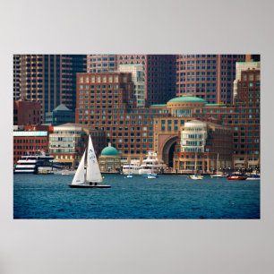 Poster États-Unis, Massachusetts. Skyline du front de mer