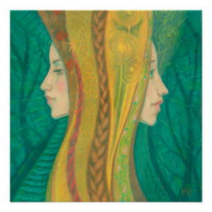 Poster Été Dryad Girls Forest Imaginaire Art Vert Jaune
