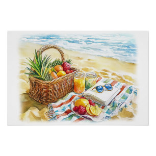 Poster Eté Plage Pique-nique Aquarelle Illustration - Vib
