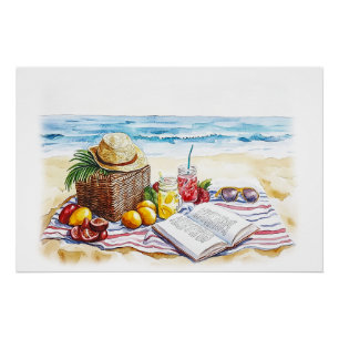 Poster Eté Plage Pique-nique Aquarelle Illustration - Vib
