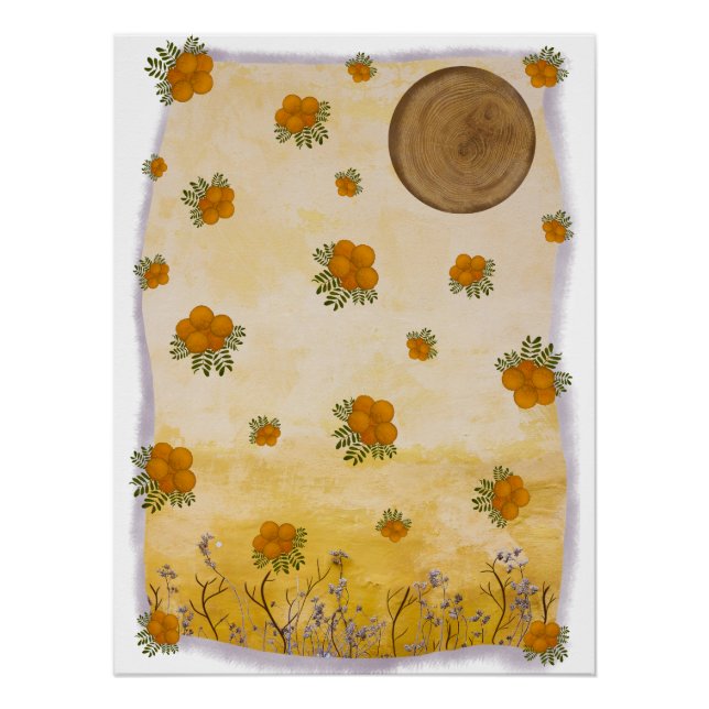 Poster Etéreo Ocre Contemporâneo Floral Lunar Arte (Devant)