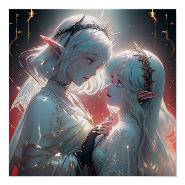 Poster Ethereal Elf Lovers – Cosmic Fantasy Wall Art (Devant)