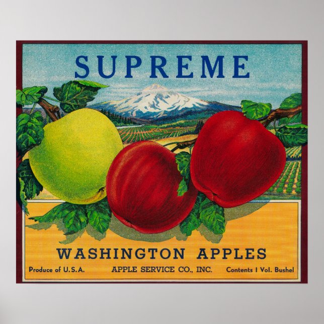 Poster Étiquette Apple suprême - État de Washington (Devant)