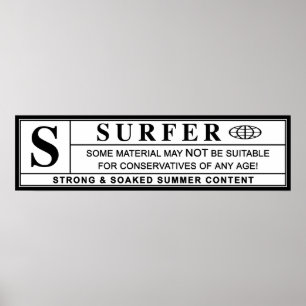 Poster étiquette d'avertissement de surfer