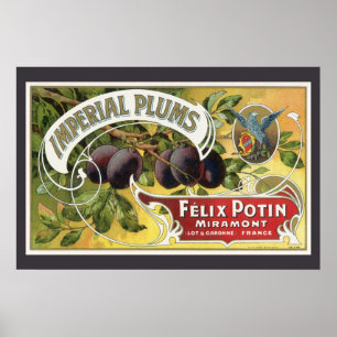 Poster Étiquette de caisse de fruits vintage, prunes impé
