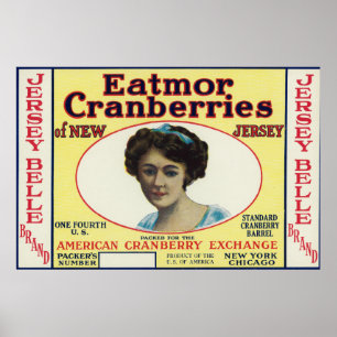 Poster Étiquette de marque de canneberges d'Eatmor de