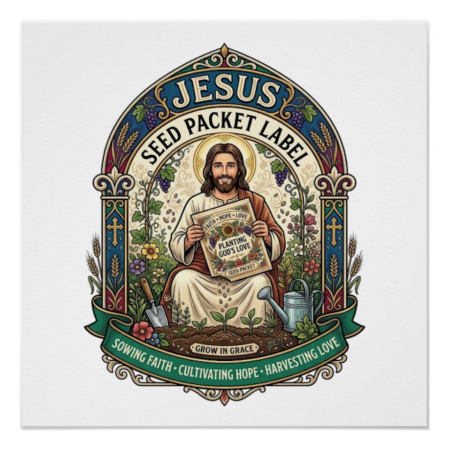 Poster étiquette de paquet de graines de Jésus étiquette  (Devant)
