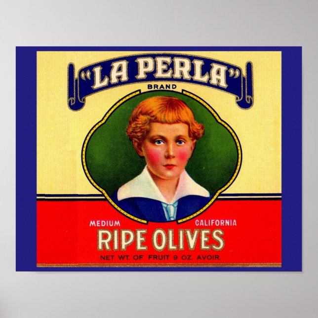 Poster étiquette des olives de LaPerla dans les années 19 (Devant)