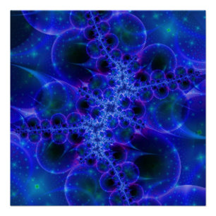 Poster Étoiles brillantes Art fractal bleu et blanc