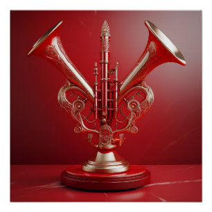 Poster Étrange Corne Instrument Posé Sur Le Piédestal