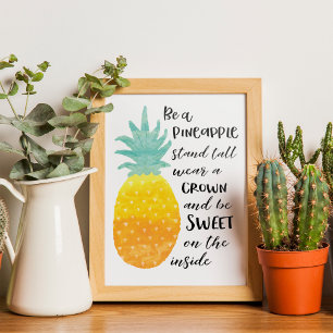 Poster Être un ananas Inspirationnel Aquarelle Typographi