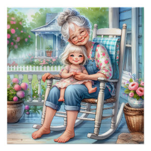Poster Étreinte de grand-mère et petite-fille sur la véra