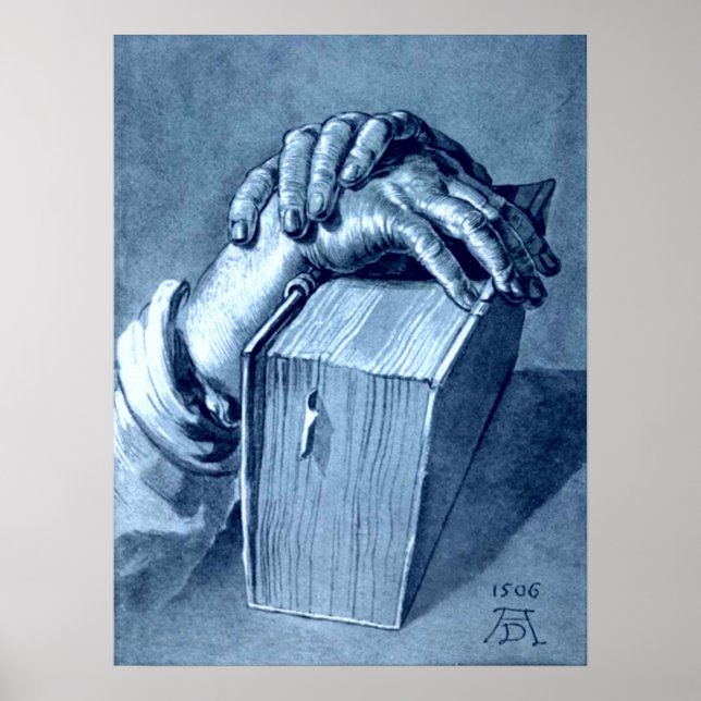 Poster Étude des mains avec la Bible - Durer (Devant)