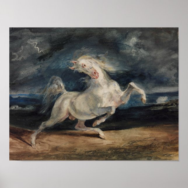 Poster Eugene Delacroix - Horse Frightened by Lightning (Devant)