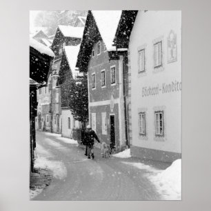 Poster Europe, Autriche, Hallstat. Rue enneigée