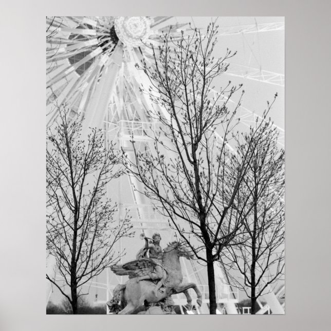 Poster Europe, France, Paris. Statue et grande roue, (Devant)