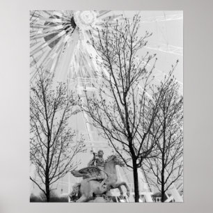 Poster Europe, France, Paris. Statue et roue de Ferris,