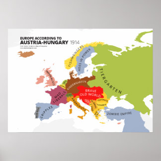 Poster Europe Selon l'Autriche-Hongrie