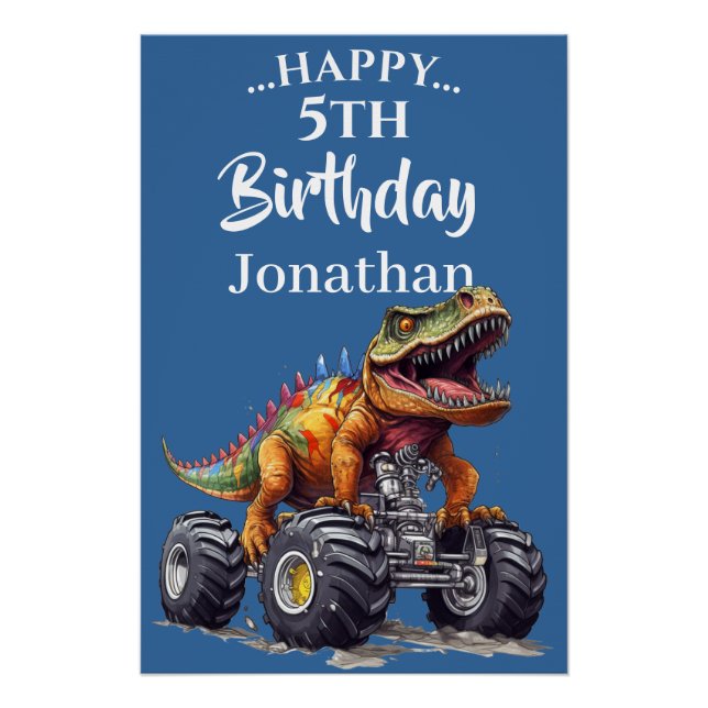 Poster Excitant Dinosaure Bleu T-Rex Monster Truck Thème (Devant)