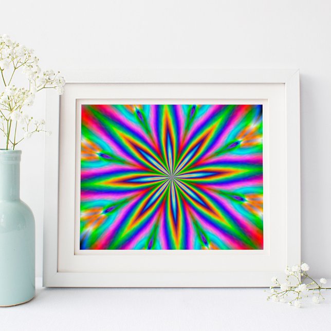 Poster Explosion de néon (Neon Explosion Abstract Digital Art Poster)