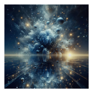 Poster Explosion D'Eau Pure Et Propre Sur Un Lac Bleu