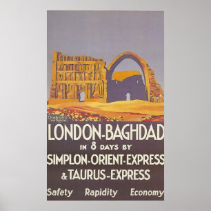 Poster Express d'orient de simplon de Londres Bagdad