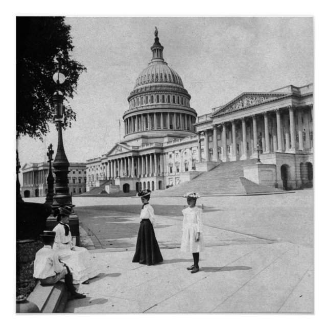 Poster Extérieur du bâtiment du Capitol avec des femmes (Devant)